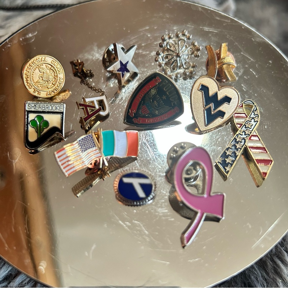 Vintage lot misc flag breast cancer awareness football pins